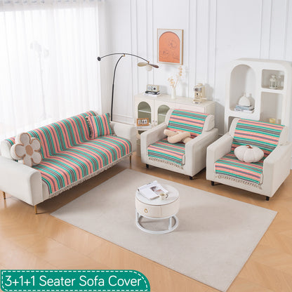Artisan Boho Series 5-Seater Sofa Cover with Tassels (3+1+1), Mint Green