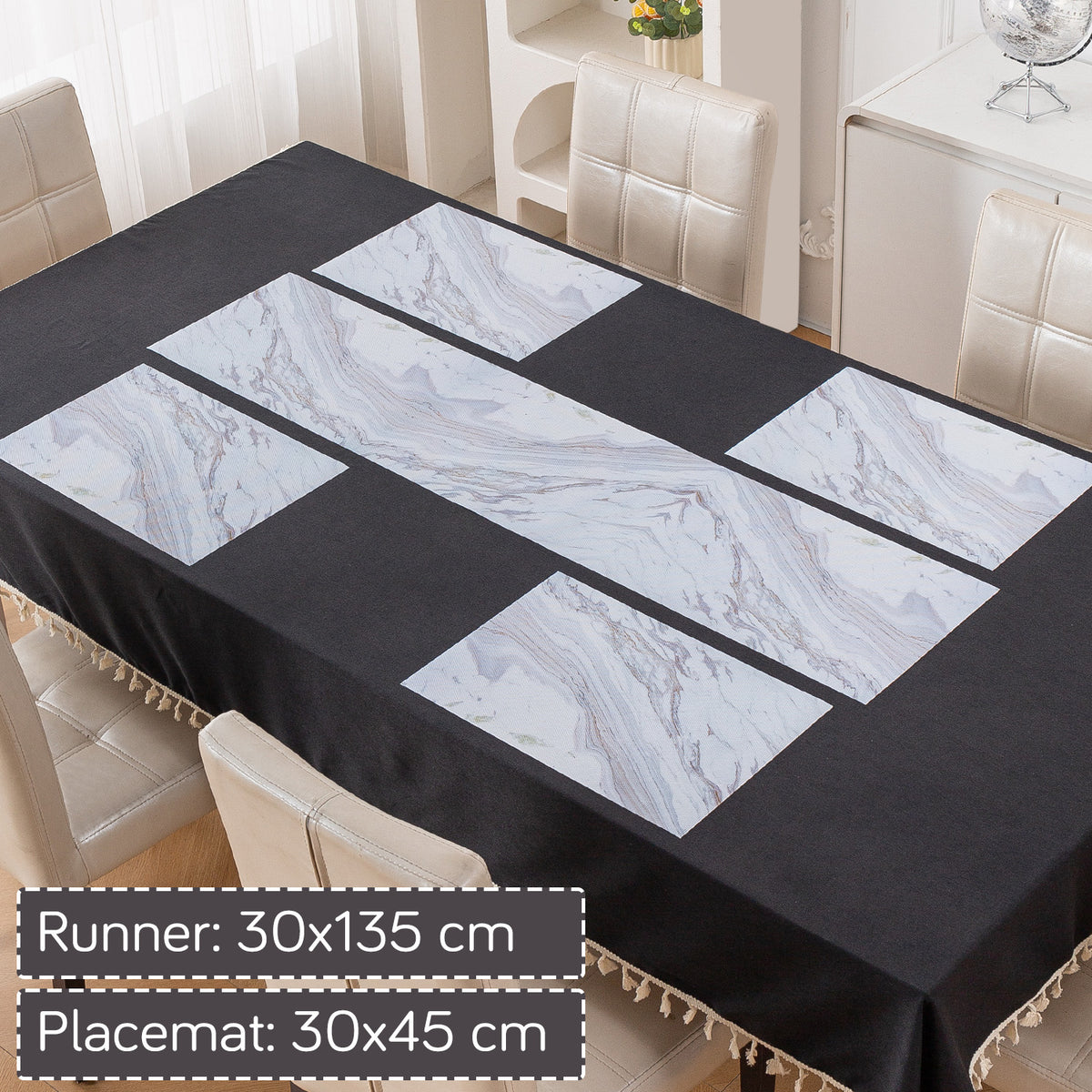 Marble Fusion PVC Mats for Dining Table, Glacier Vein - Frost Grey