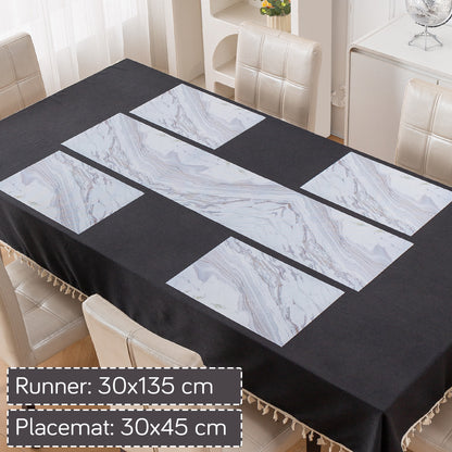 Marble Fusion PVC Mats for Dining Table, Glacier Vein - Frost Grey