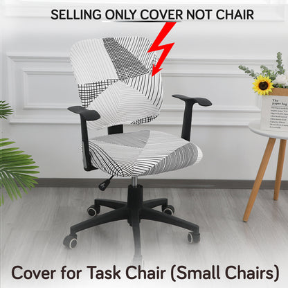 Printed Office Chair Cover for Task Chair – 140 GSM Stretchable Fabric – Washable & Anti-Slip – Fits Small Office Chairs Without Headrest, Snow White Black Geometry