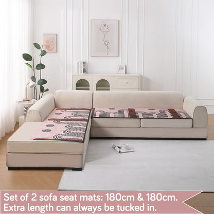 LiefNest Printed Holland Velvet L Shape Sofa Seat Mat with Foam Filling - Modern Archscape Mauve Blush
