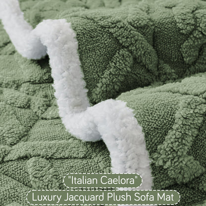 'Italian Caelora' Luxury Jacquard Plush Anti-Slip Sofa Cover Mat - Sage Green