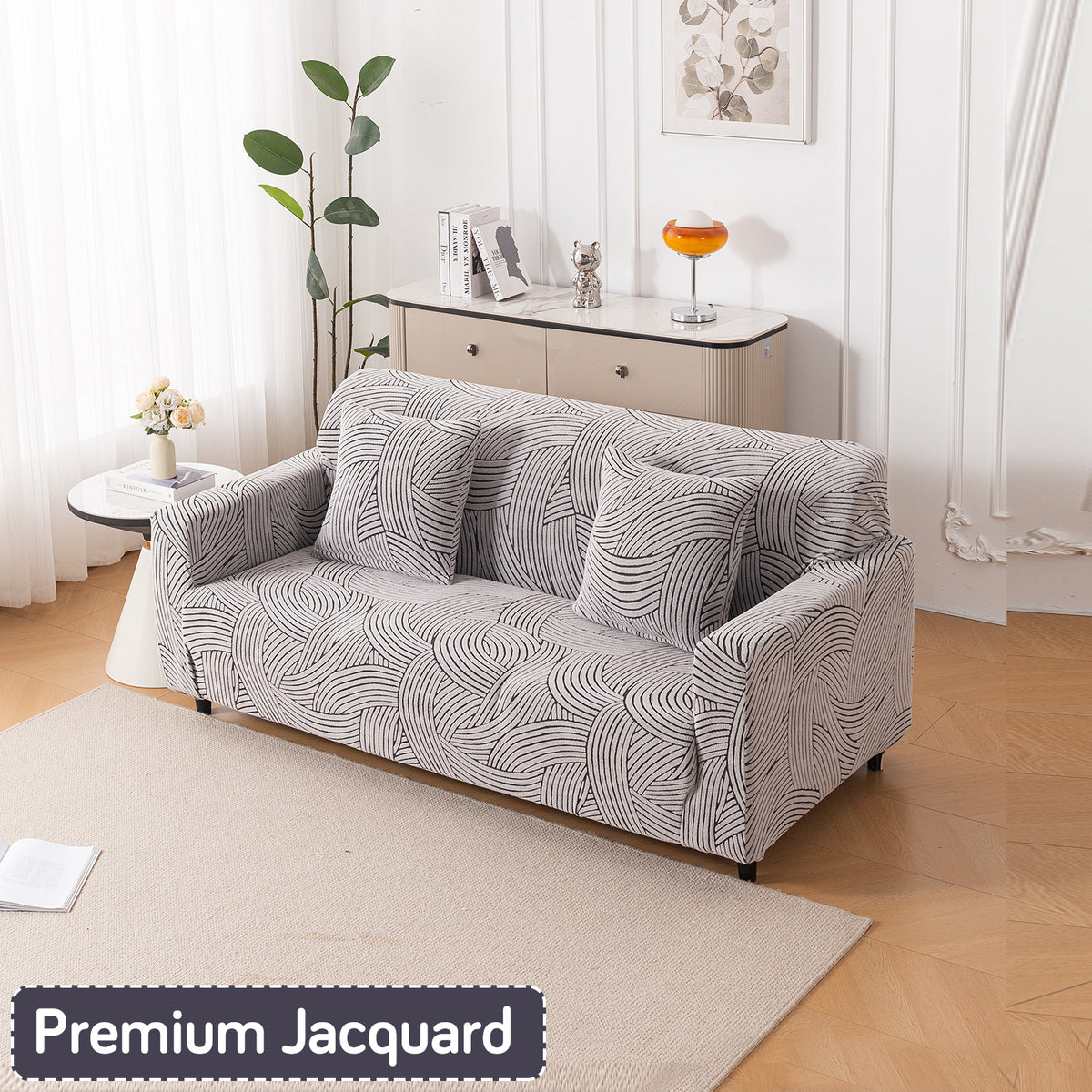 Buy classic white colour waveline series jacquard 2 seater sofa cover​s