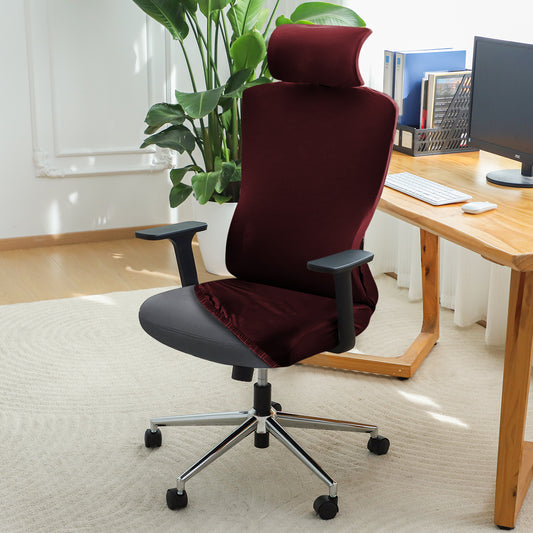 Office Chair Cover with Headrest (High-Back) – 140 GSM Stretch Fabric – Washable, Anti-Slip Fit for Ergonomic Mesh Office Chairs,  Burgundy