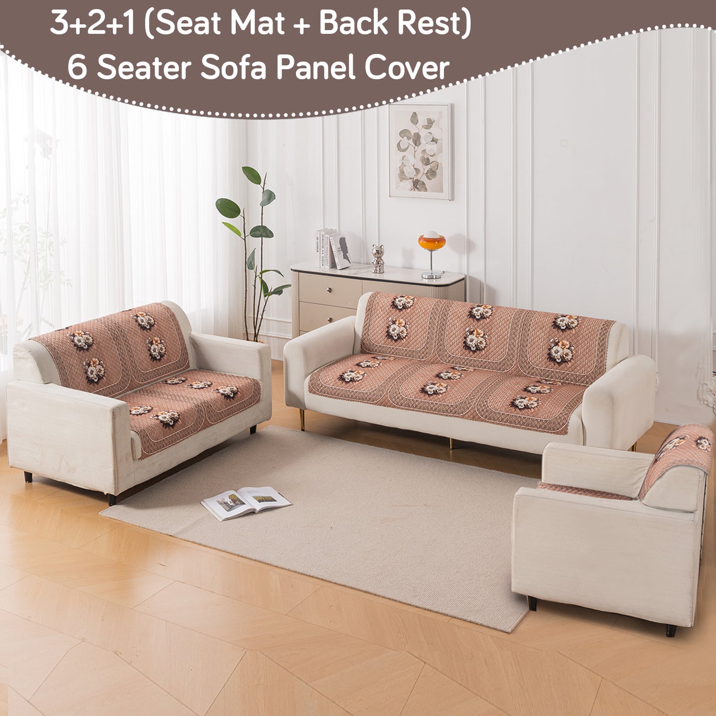 LoomVerse Quilted Sofa Cover Set Washable Sofa Panel for Seat & Back - Vintage Rosette