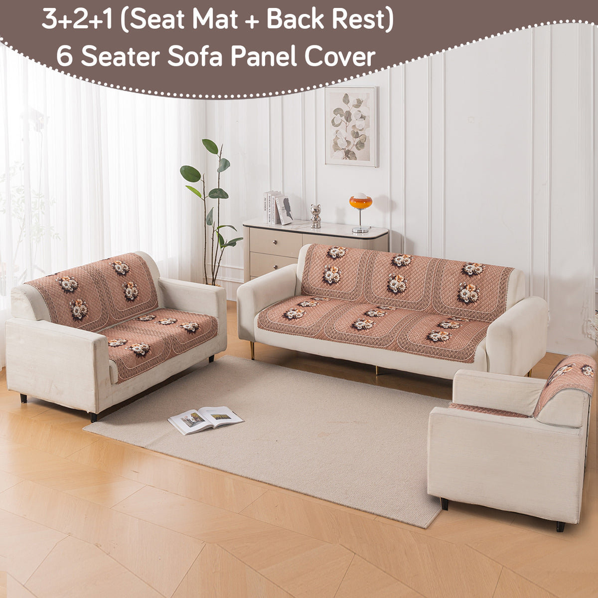 LoomVerse Quilted Sofa Cover Set Washable Sofa Panel for Seat & Back - Vintage Rosette
