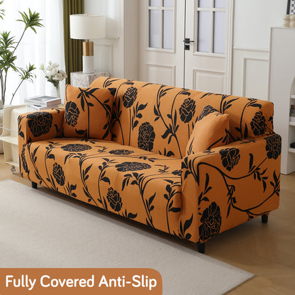 Copper Brown Floral Printed non slip modern elastic 2 seater sofa cover