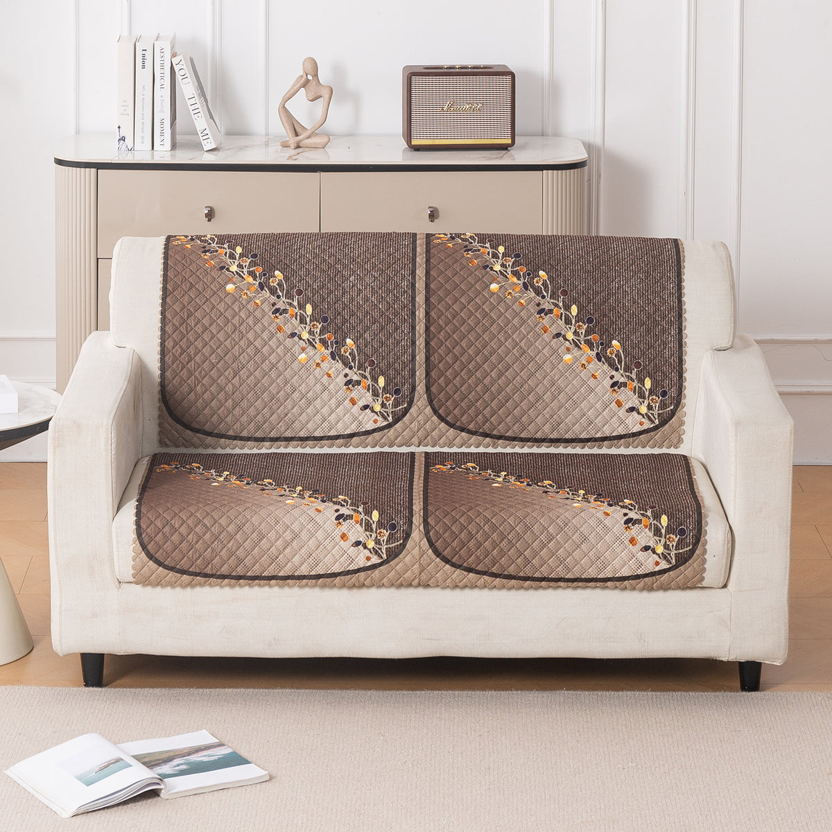 LoomVerse Quilted Sofa Cover Set Washable Sofa Panel for Seat & Back - Autumn Drape