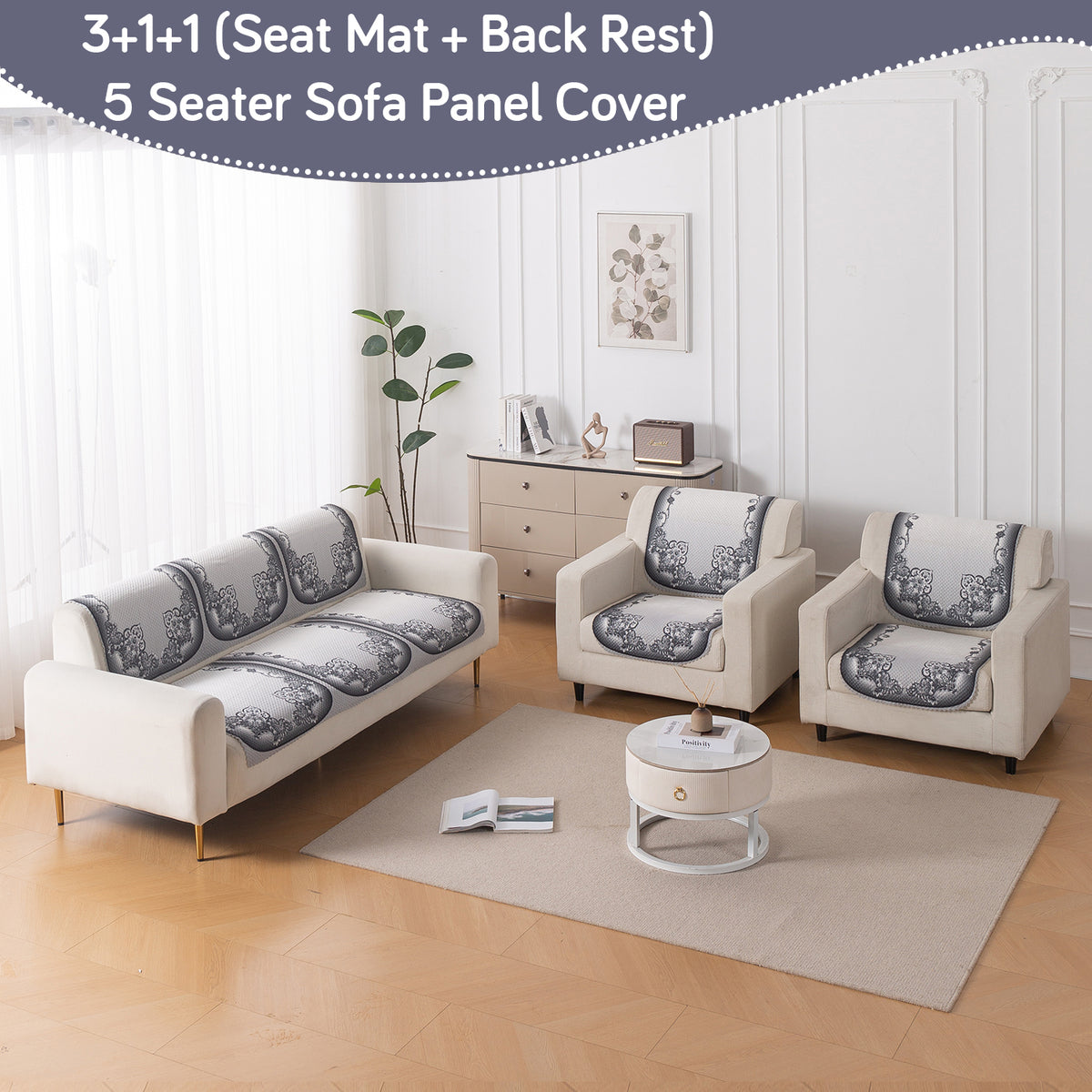 HeavenHue Fleece Soft Touch Quilted Sofa Cover Set Washable Sofa Panel for Seat & Back - Twilight Lace