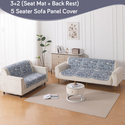 HeavenHue Fleece Soft Touch Quilted Sofa Cover Set Washable Sofa Panel for Seat & Back - Frosted Petals