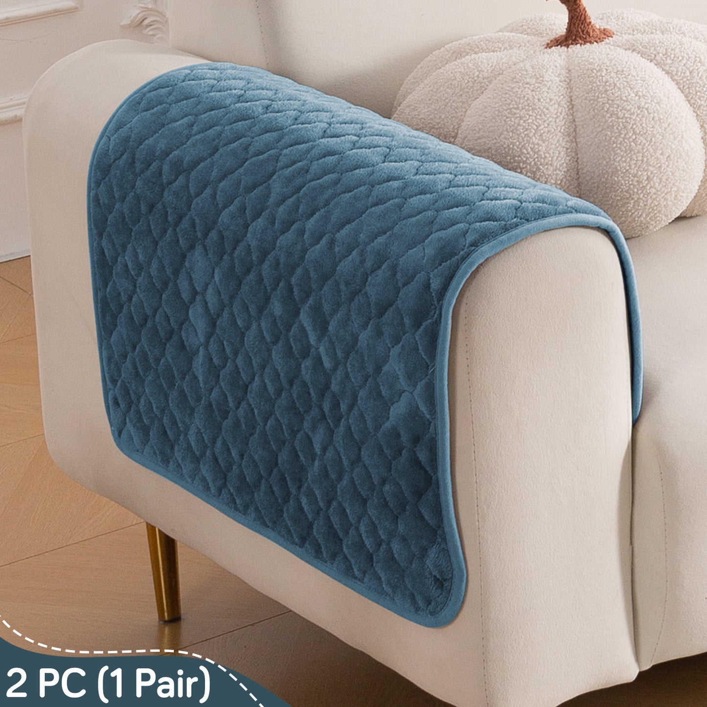 Diamond Plush Pebble Quilted Sofa Cover Mat, Blue