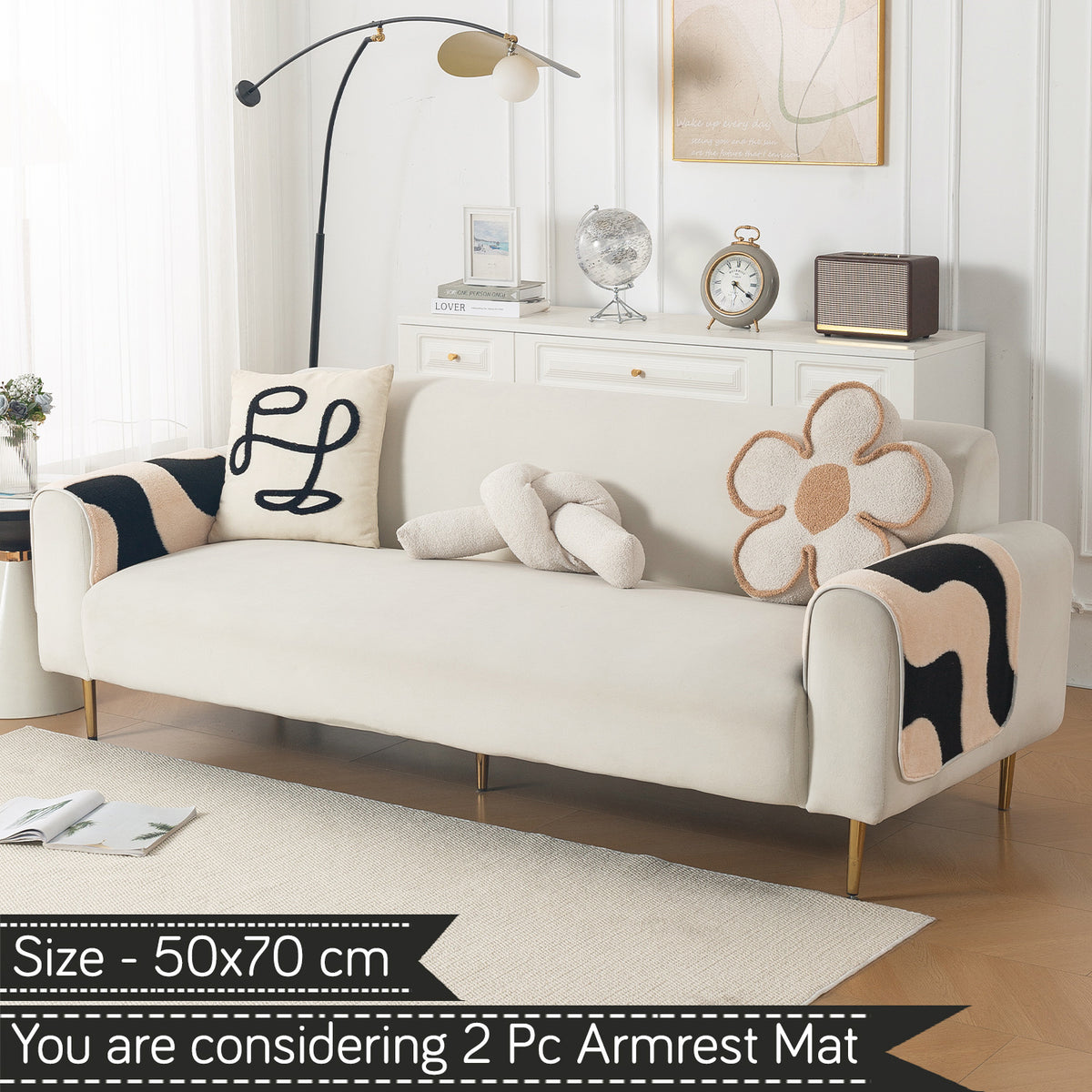Luxury Plush Sherpa Anti-Slip Sofa Cover Mat, 'Noirea Series'| Wavy Stripe