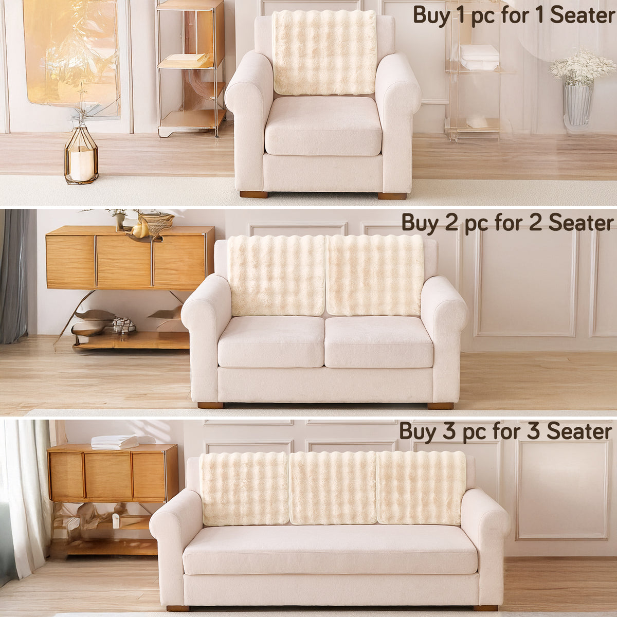 'FurHug' Premium Faux Rabbit Fur Sofa Seat Mats, Beige