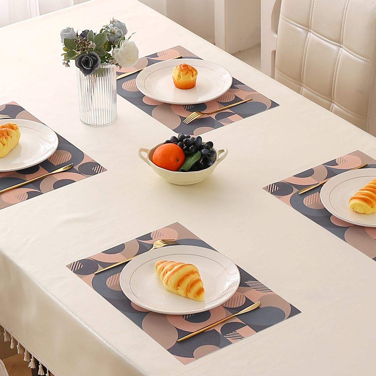 Color Splash PVC Mats for Dining Table, Retro Circles - Tan Brown
