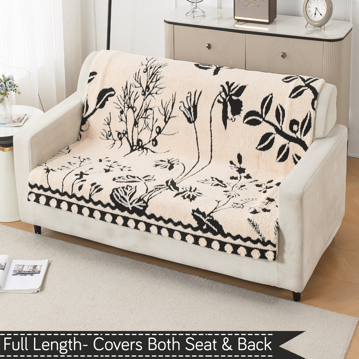 'Noirea Series' Plush Sofa Cover for Seat & Back, Butterfly Garden
