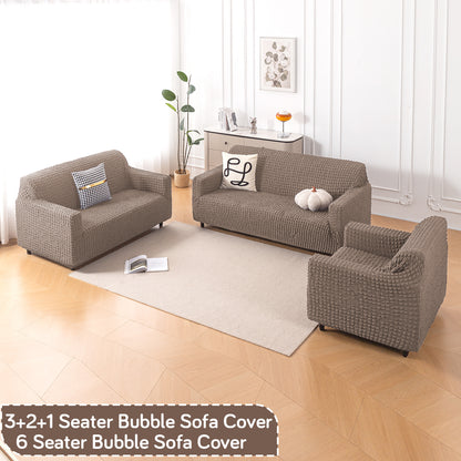 Aria Nova Elastic 280 GSM Stretchable Bubble Sofa Cover , Mocha Brown