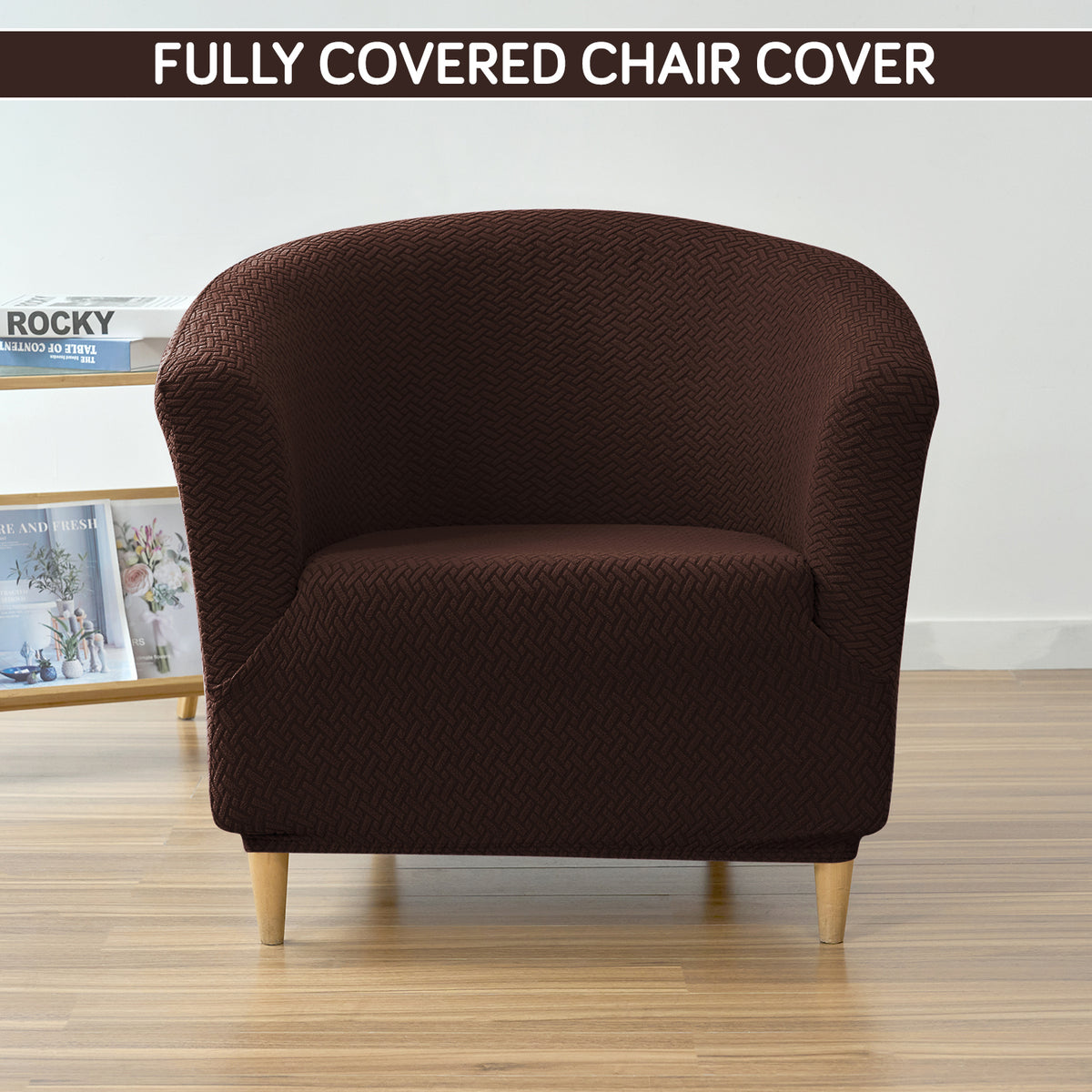 Premium Jacquard Stretchable Tub Chair Cover Slipcover, Chocolate Brown