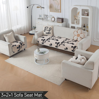 Luxury Plush Sherpa Anti Slip L Shape & Combination Sofa Mat, 'Noirea Series'|Botanical Vine