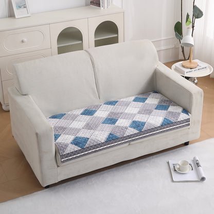 LiefNest Printed Holland Velvet Sofa Mat with Foam Filling - Diamond Slate Grey Blue for 1/2/3 Seater & Armrest