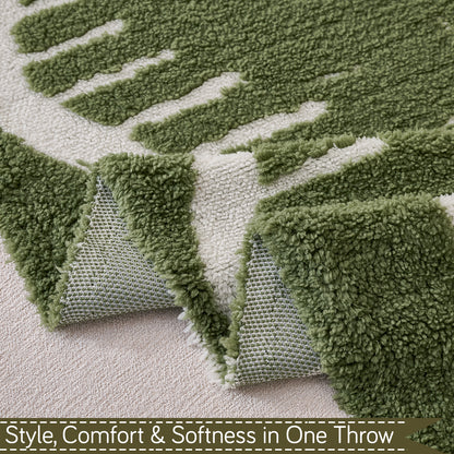 'Supple Soft Wavy' Plush Sofa Cover Throw for Complete Sofa, Green