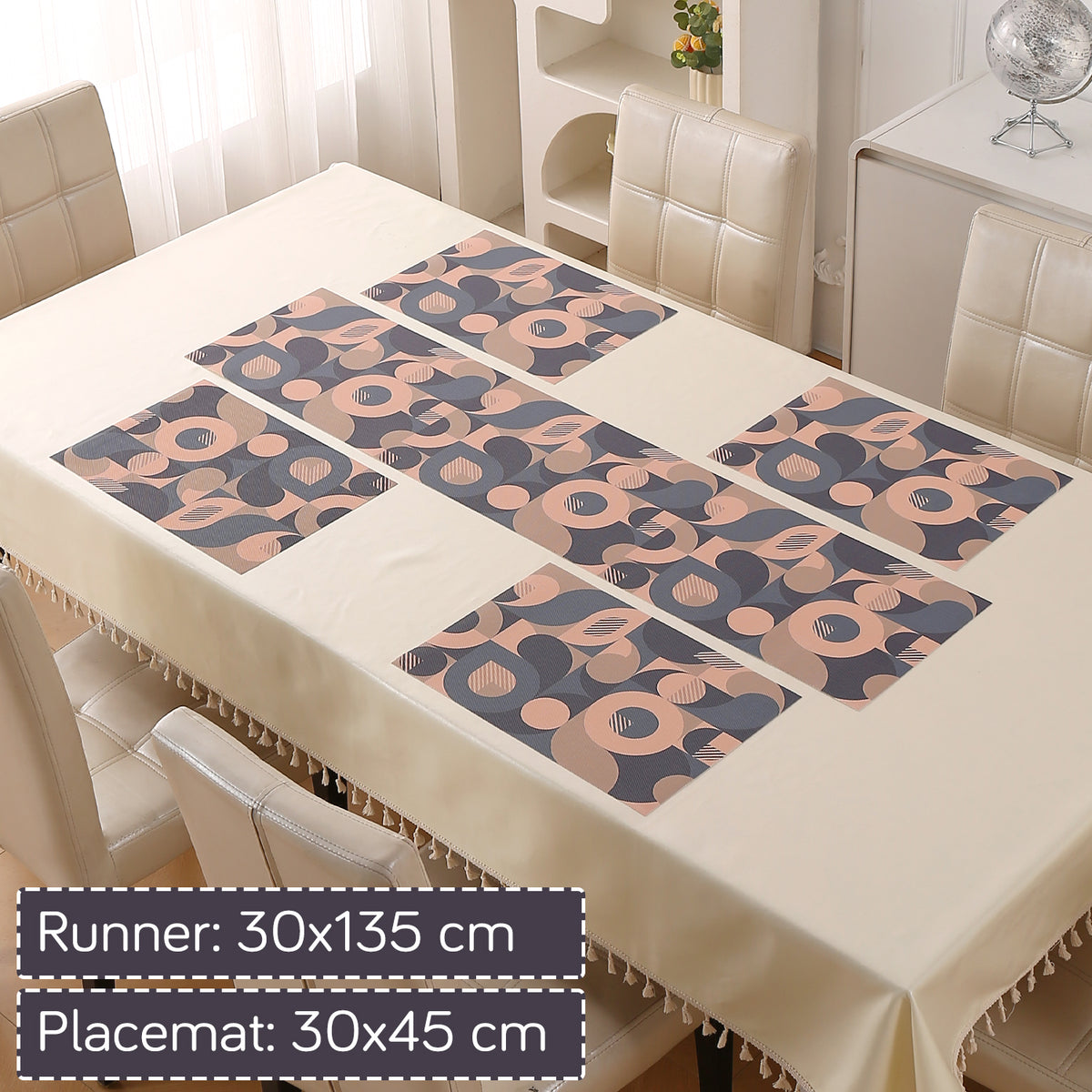 Color Splash PVC Mats for Dining Table, Retro Circles - Tan Brown