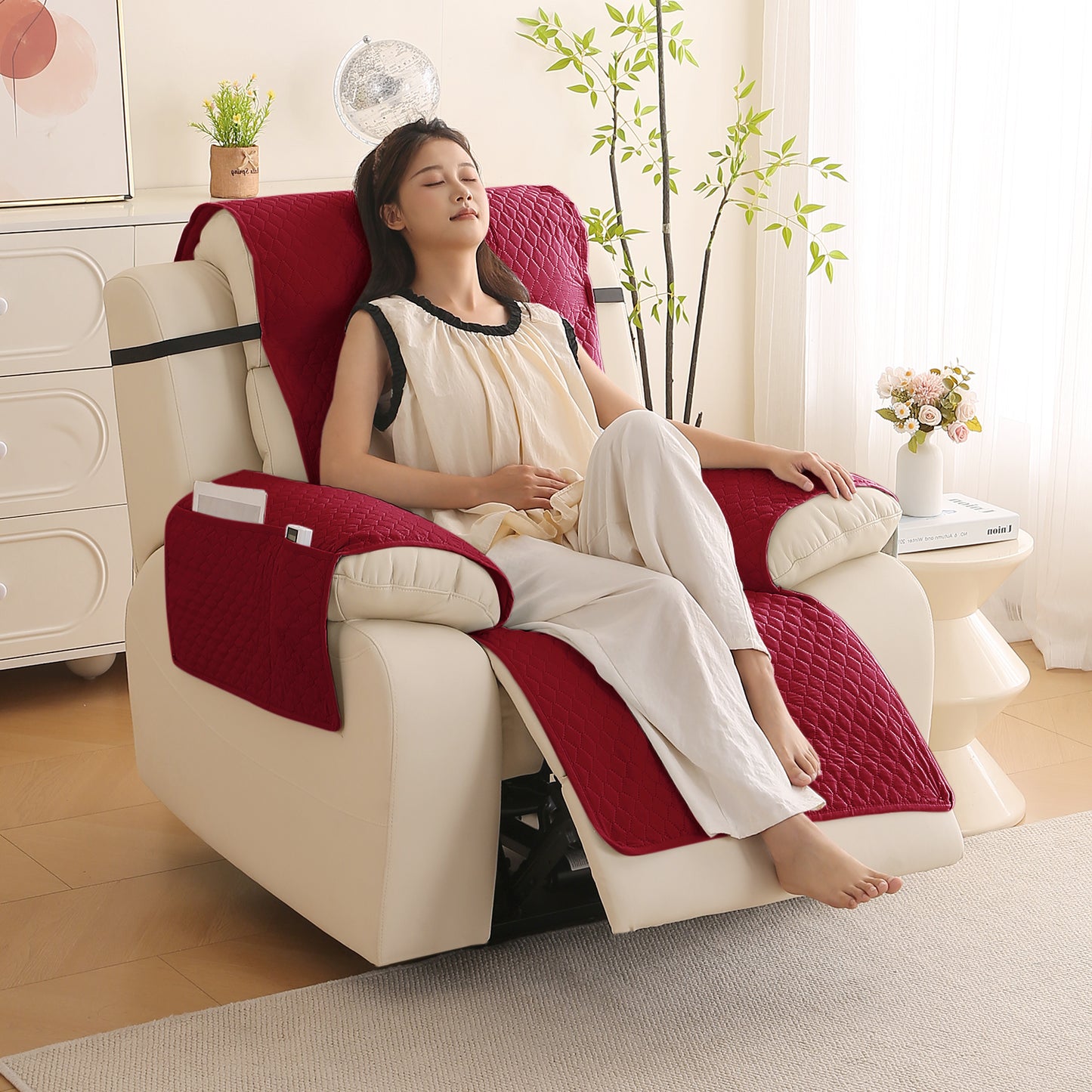 Quilted Recliner Mats for 1 Seater Recliner Sofa, Maroon