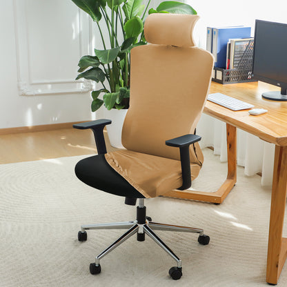 Office Chair Cover with Headrest (High-Back) – 140 GSM Stretch Fabric – Washable, Anti-Slip Fit for Ergonomic Mesh Office Chairs, Camel