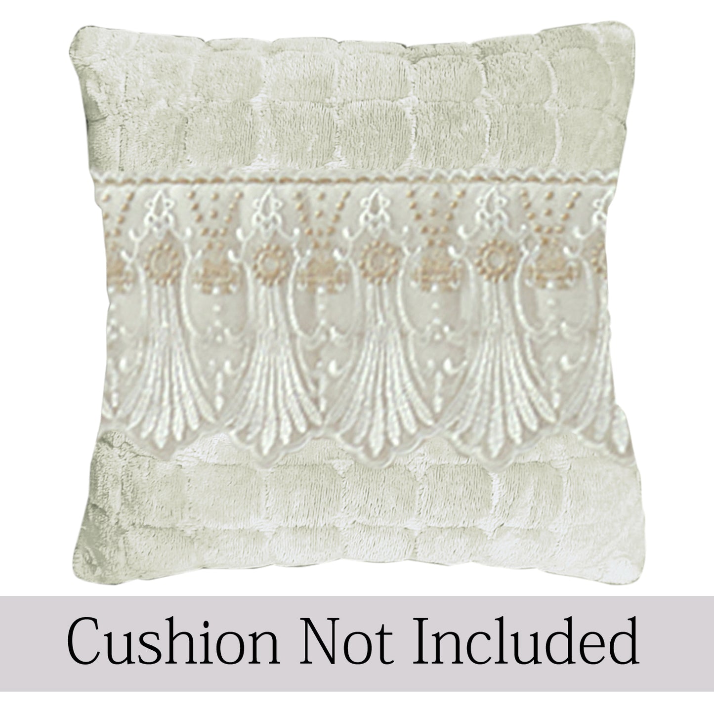 Premium Milk Velvet Sofa Cushion Cover with Lace Design, Pearl White