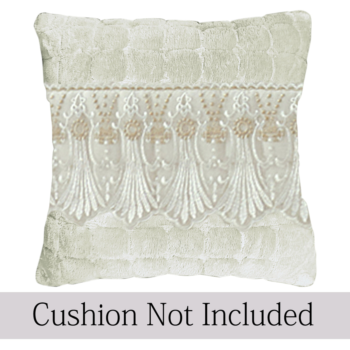 Premium Milk Velvet Sofa Cushion Cover with Lace Design, Pearl White