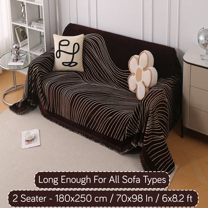 WaveLoom Collection Printed Chenille Sofa Cover Throw Blanket, Dark Coffee
