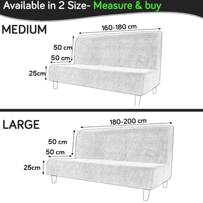 SereneSolids Stretchable Elastic Armless Sofa Cover – 140 GSM, Futon Slipcover, Easy Fit, Black