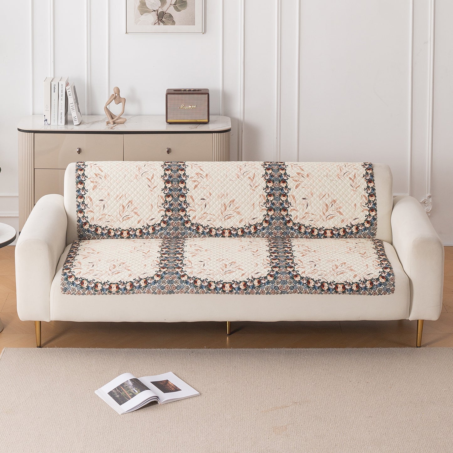 LoomVerse Quilted Sofa Cover Set Washable Sofa Panel for Seat & Back - Petal Harmony