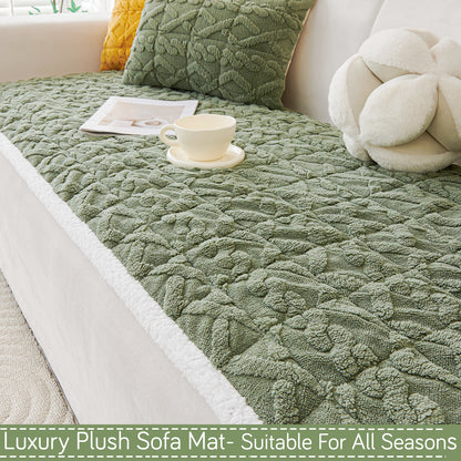 'Italian Caelora' Luxury Jacquard Plush Sofa Cover Mat and Anti-Slip Armrest Covers - Sage Green