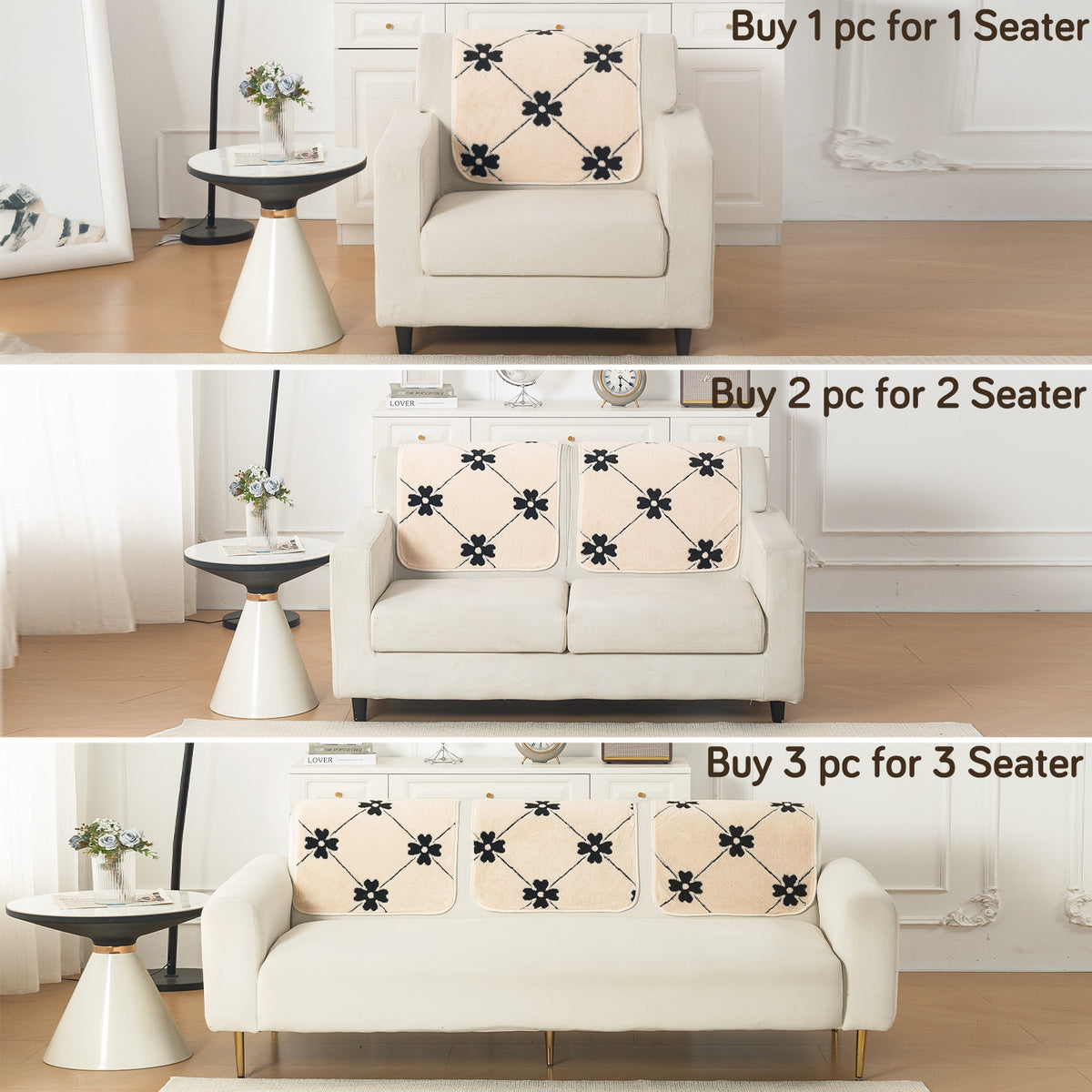 Luxury Plush Sherpa Anti-Slip Sofa Cover Mat, 'Noirea Series'| Floral Lattice