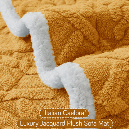 'Italian Caelora' Luxury Jacquard Plush Anti-Slip Sofa Cover Mat - Honey Yellow
