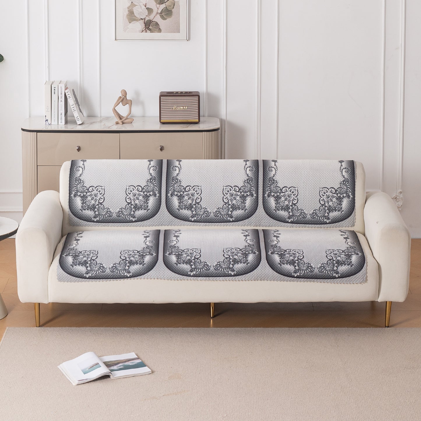 HeavenHue Fleece Soft Touch Quilted Sofa Cover Set Washable Sofa Panel for Seat & Back - Twilight Lace