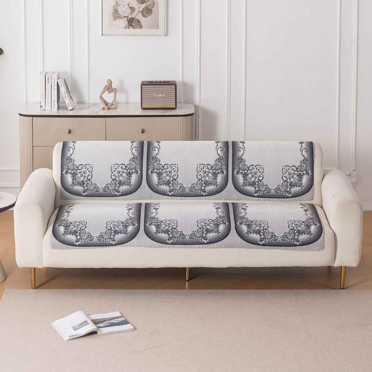 HeavenHue Fleece Soft Touch Quilted Sofa Cover Set Washable Sofa Panel for Seat & Back - Twilight Lace