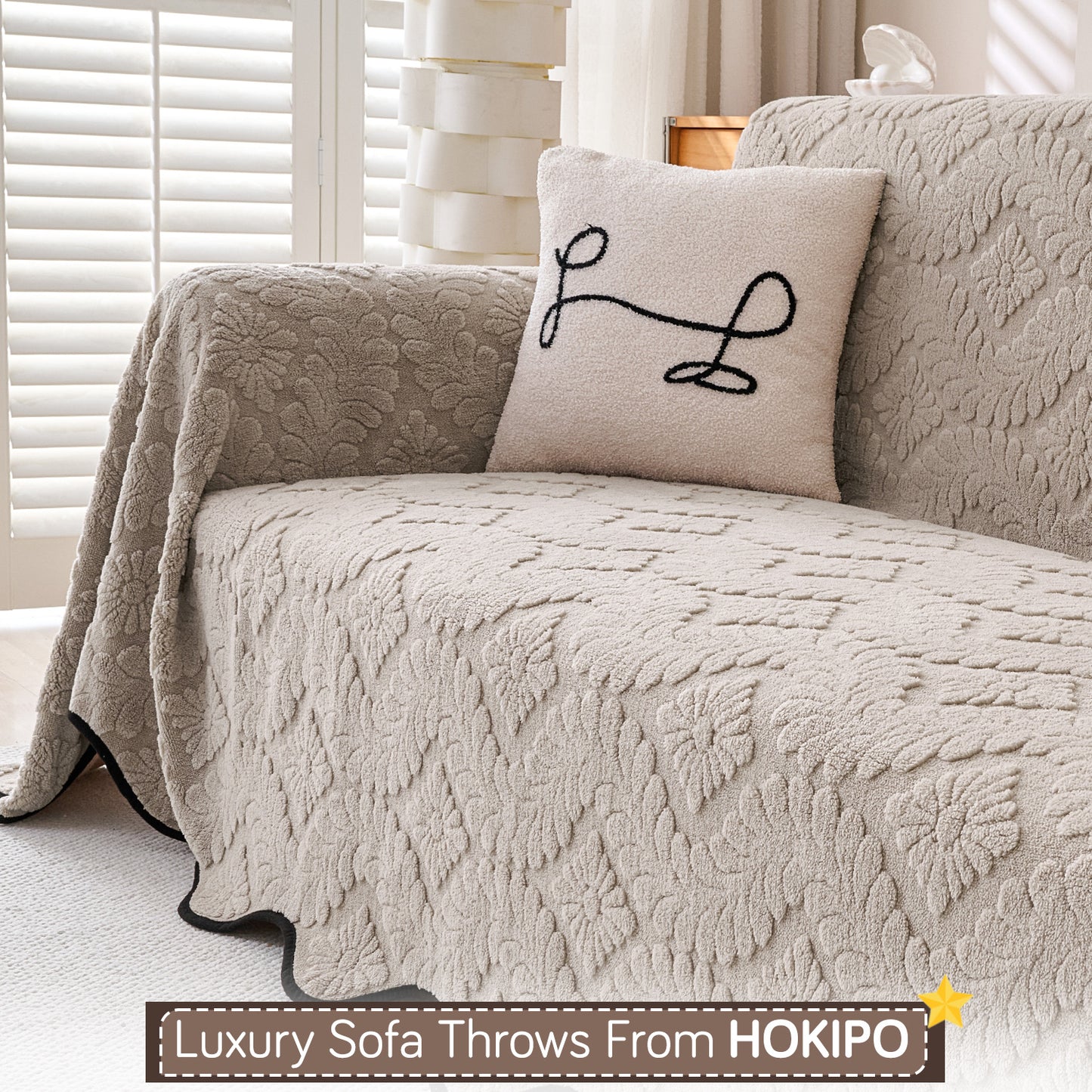 Buy Soft Brown Colour Wavy Petal Crest Series Plush Sofa Throw | HOKIPO