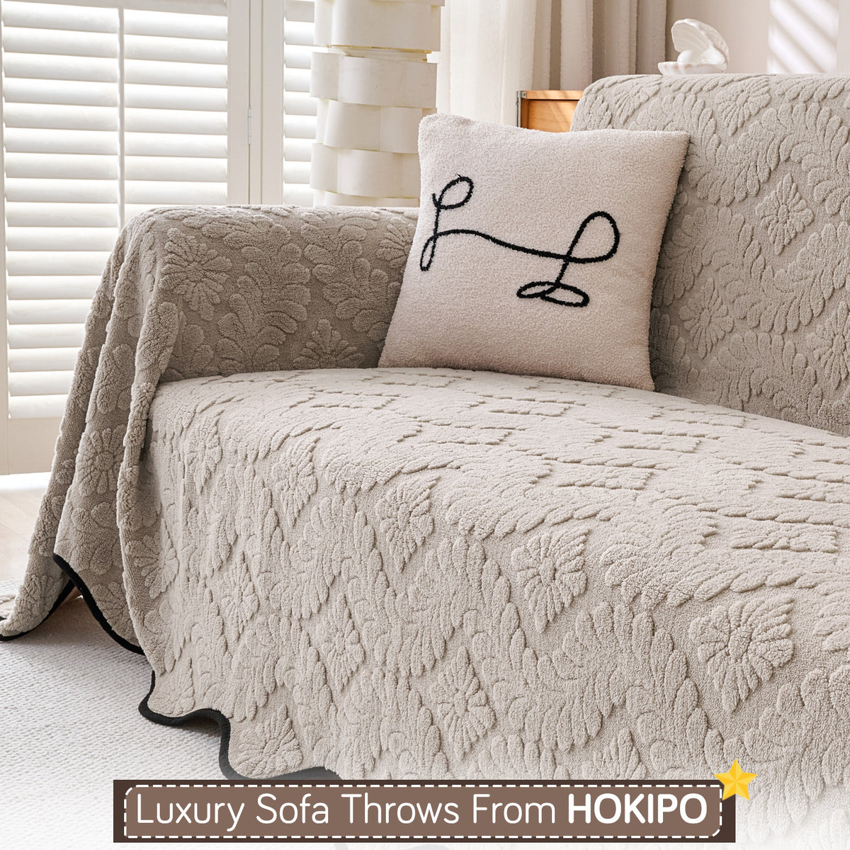 Buy Soft Brown Colour Wavy Petal Crest Series Plush Sofa Throw | HOKIPO
