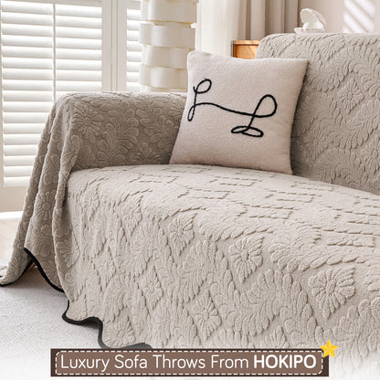 Buy Soft Brown Colour Wavy Petal Crest Series Plush Sofa Throw | HOKIPO