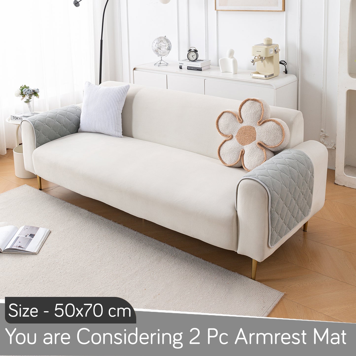 Diamond Tuft Plush Sofa Cover Mat, Mist Grey