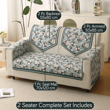 Florentina Series Printed Holland Velvet Sofa Mat - Magnolia Green