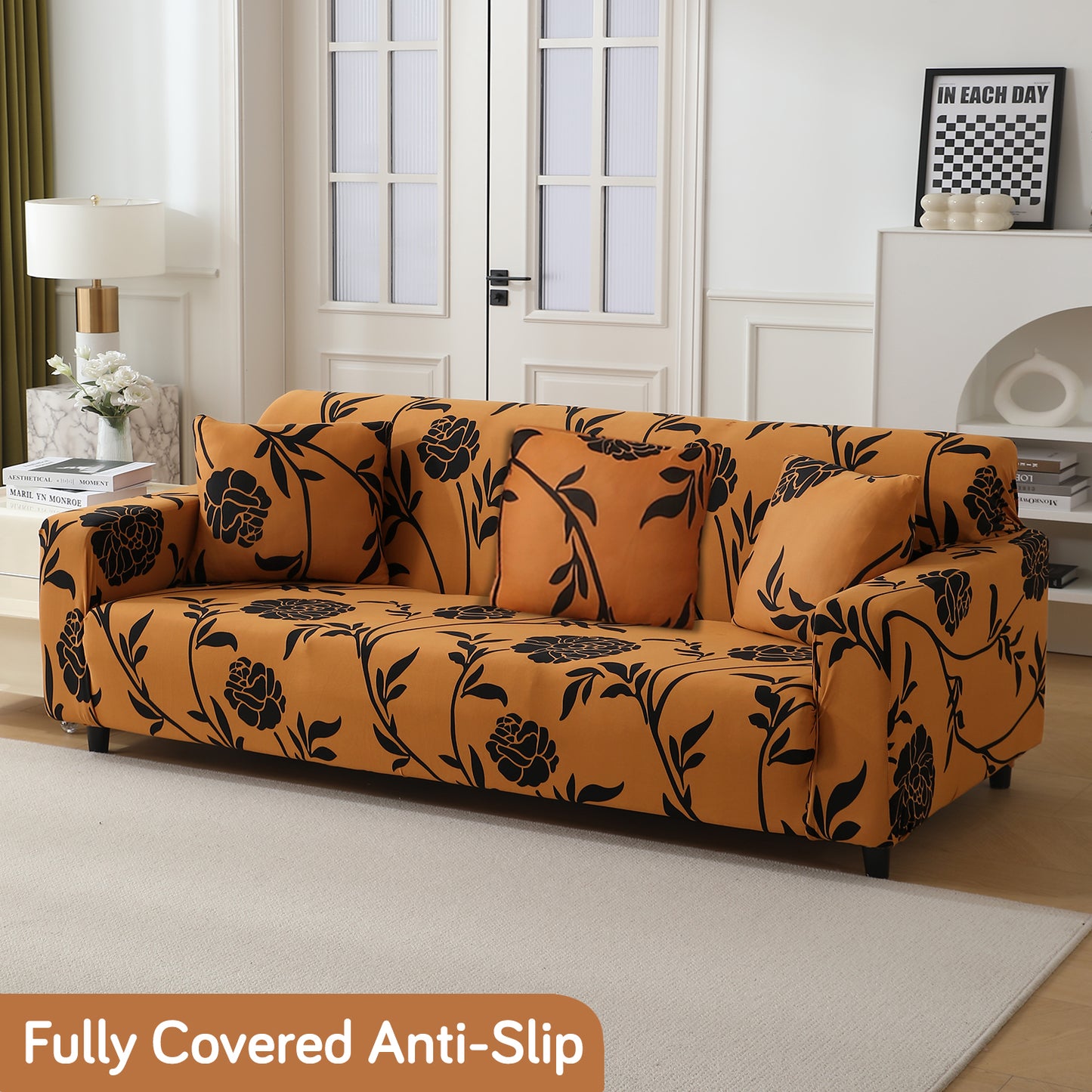 Copper Brown Floral Printed modern elastic 3 seater sofa cover​s