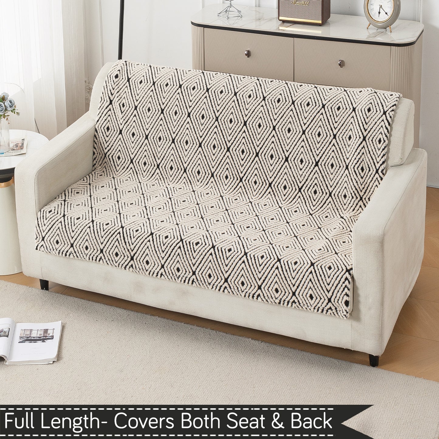 HOKIPO Plush Sofa Cover Throw for Complete Sofa 'Noirea Series', Geometric Diamond