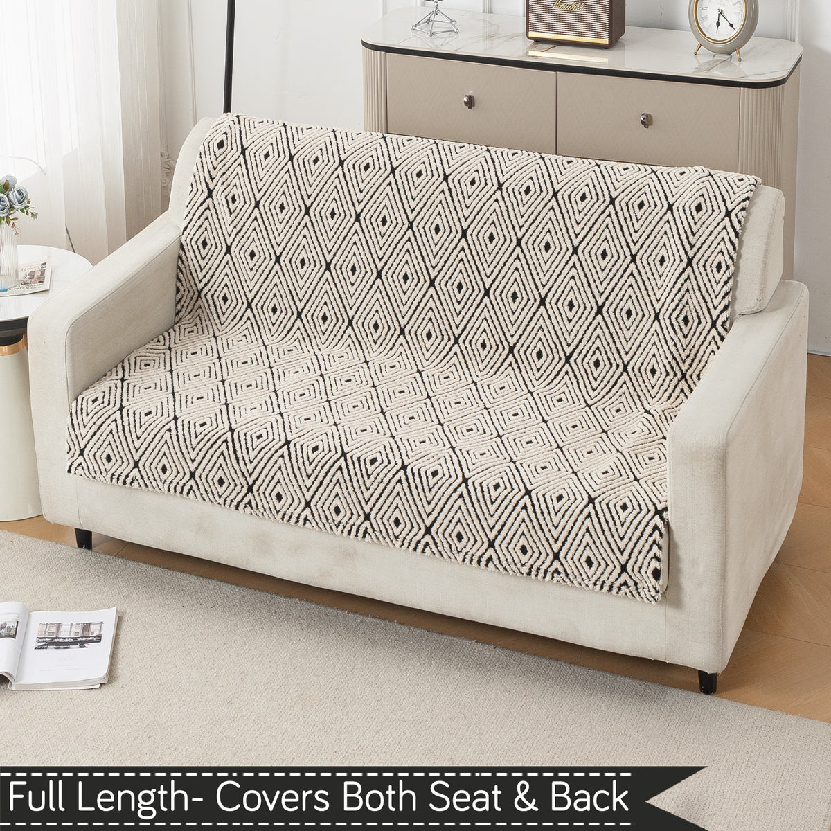 'Noirea Series' Plush Sofa Cover for Seat & Back, Geometric Diamond