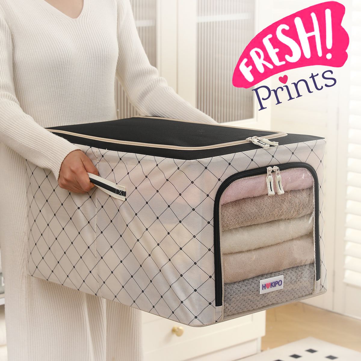 Foldable Cloth Storage  Box Organizer for Wardrobe - Ivory Noir