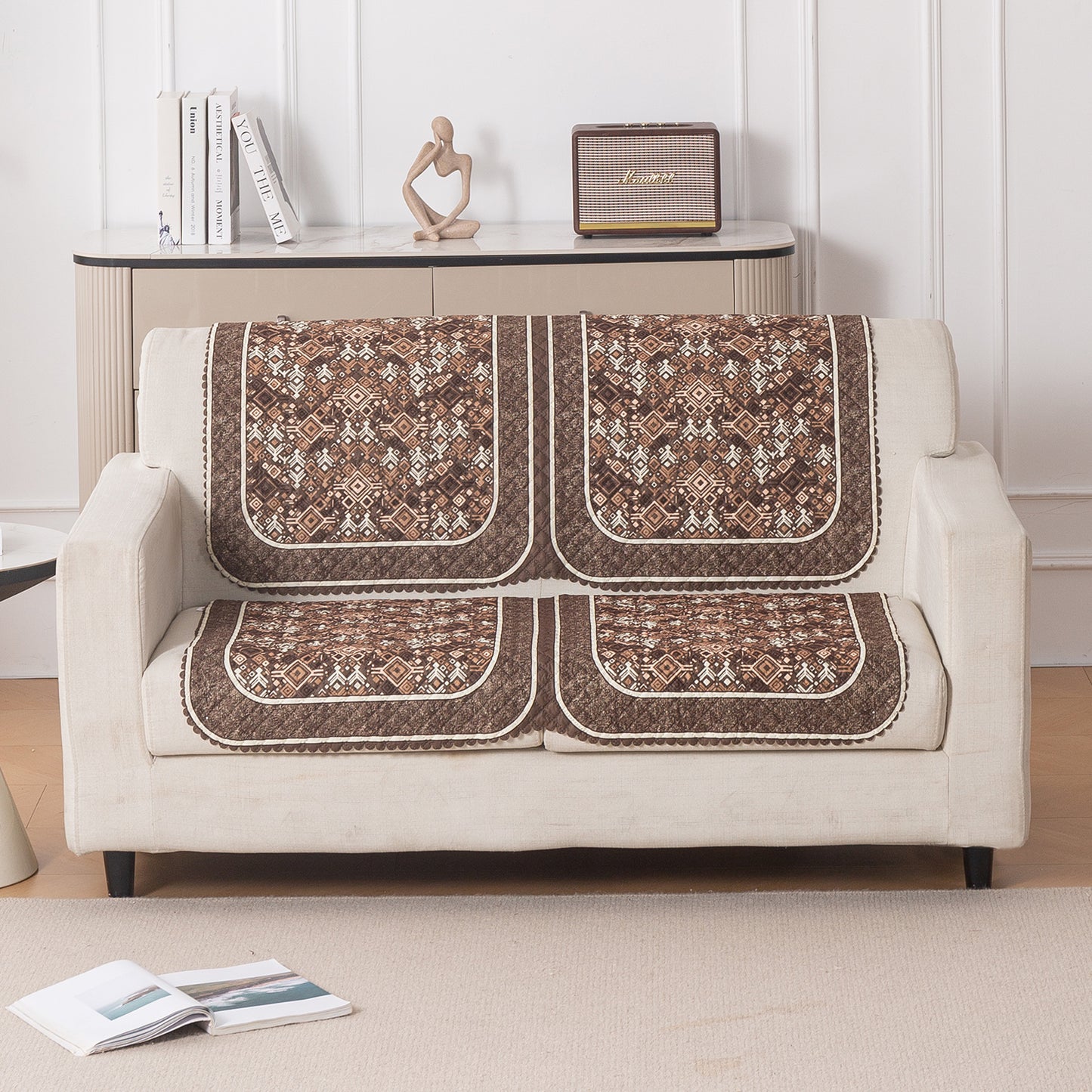 LoomVerse Quilted Sofa Cover Set Washable Sofa Panel for Seat & Back - Rustic Lattice