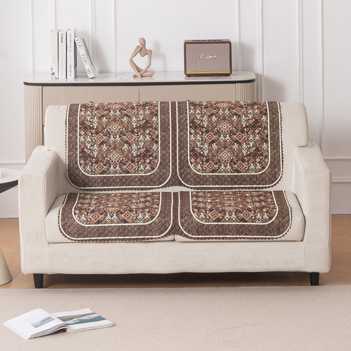 LoomVerse Quilted Sofa Cover Set Washable Sofa Panel for Seat & Back - Rustic Lattice