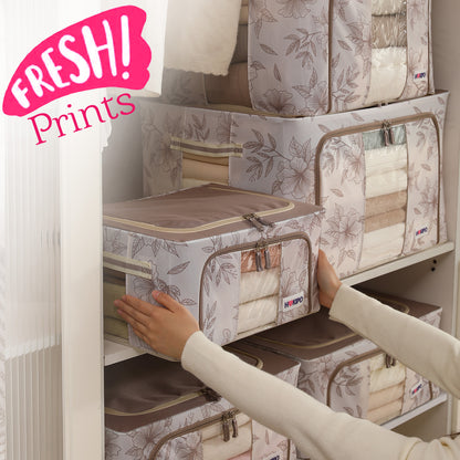Foldable Cloth Storage Organizer for Wardrobe, Latte Floral