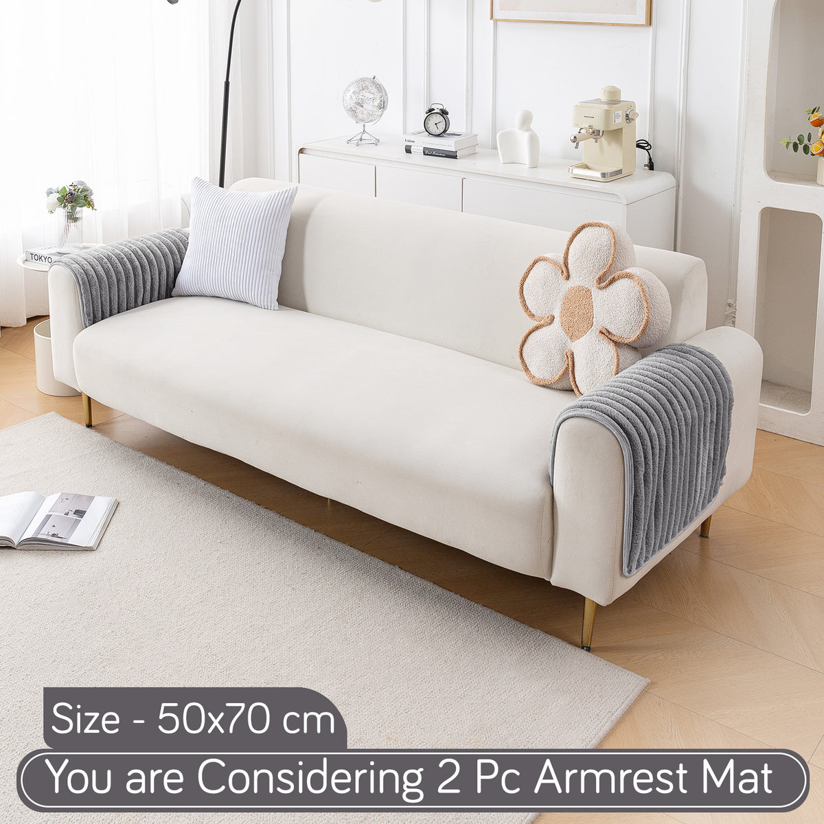 Faux Rabbit Fur Plush Anti-Slip Sofa Mat |Snuggle Fur Grey